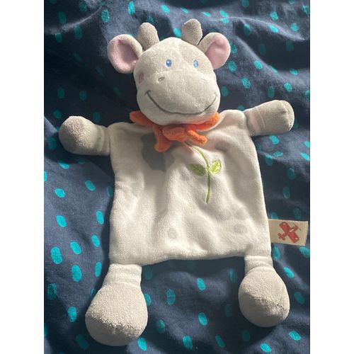 Peluche  Doudou Vache plat Nicotoy  blanc et gris tige verte 27cm