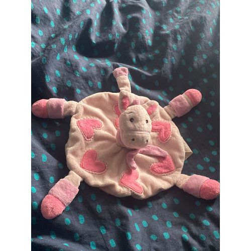 Cheval KIMBALOO doudou rond plat rose coeurs 21cm