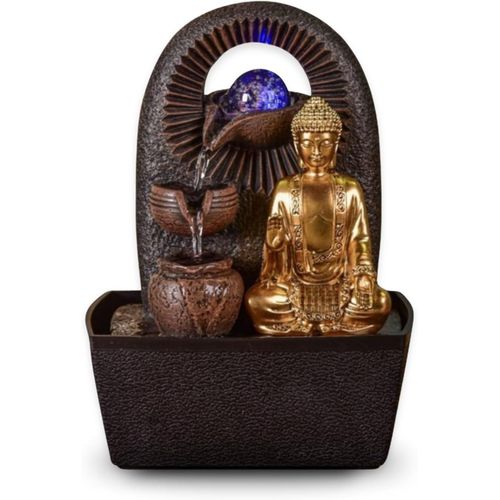 Fontaine Bouddha Bhava ¿ Fontaine D'Intérieur Bouddha Amovible ¿ Cadeaux - Objet Déco Zen Bouddhisme - Fontaine De Table Lumière Led ¿ Circuit Fermé ¿ Marron Et Dorée ¿ H 26Cm ¿ Ze[KIT6508862]