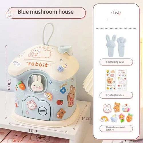 Bleu - Tirelire Lapin Avec Serrure Et Clé Pour Enfants, Coffre-Fort, Tirelire, Porte-Monnaie, Maison, Jouet, Cadeaux Pour Enfants