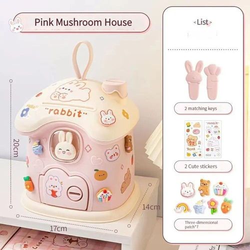 Rose - Tirelire Lapin Avec Serrure Et Clé Pour Enfants, Coffre-Fort, Tirelire, Porte-Monnaie, Maison, Jouet, Cadeaux Pour Enfants