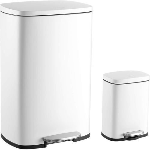 Hpm1006C Mini Poubelle En Acier À Pédale Gratuite Fermeture Du Couvercle En Douceur, Poubelle Pour Maison, Bureau, Cuisine, Grand : 50 Litres, Petit : 5 Litres, Blanc[KIT6508795]