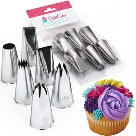 Jeu De 6 Grandes Douilles À Pâtisserie Professionnelles (1m, 2d, 4b, 1a, 124 Et 895) Pour Décorer Gâteaux Et Cupcakes - Compatible Avec Poche À Douille Patisserie - Made In Korea[Kit6509749]