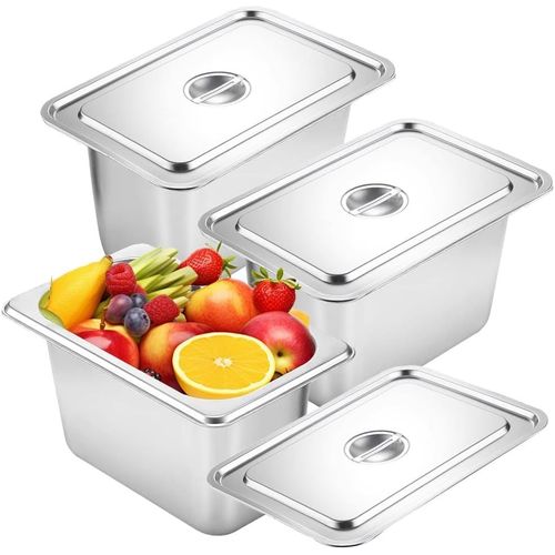 Lot De 3 Bac Inox Alimentaire Avec Couvercle, Bac Gastro Inox Plat Maintien Au Chaud Plats À Four, Récipients De Conservation Au Chaud Plat Four Avec Couvercle, Pour Cuisine Restau[Kit6509869]