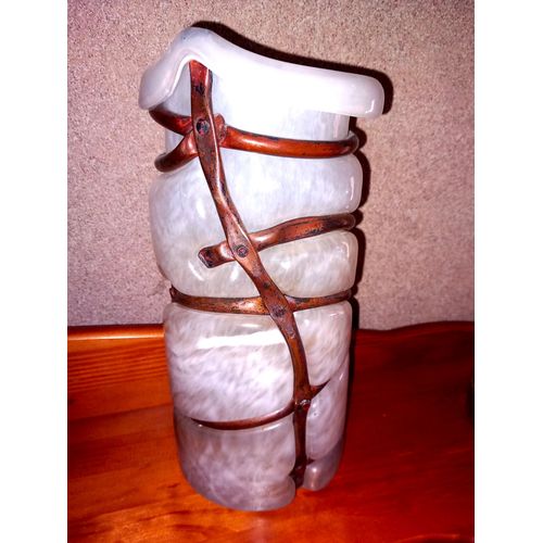 Très beau vase artisanal unique technique mixte Verre et bronze 25 cm