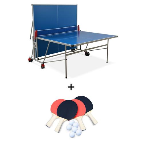 Table De Ping Pong Outdoor Bleue Table Pliable Avec 4 Raquettes Et 6 Balles Pour Utilisation Extérieure Sport Tennis De Table