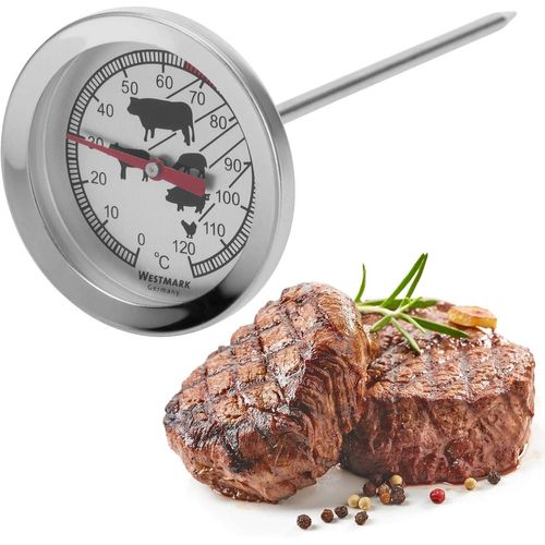 Thermomètre À Viande, Avec Symboles Pour Une Lecture Facile, Acier Inoxydable, Argenté/Rouge, 12692270[KIT6511336]