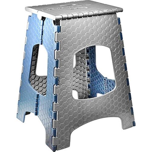 Tabouret Pliable 44 Cm ¿ Escabeau Pliant Avec Poignée ¿ Tabouret Léger Et Compact En Plastique ¿ Charge 120 Kg ¿ Idéal Cuisine, Salle De Bain, Jardin, Garage ¿ Gris-Bleu[Kit6510362]