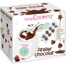 Atelier Chocolat - Appareil Fondue À Chocolat Avec Accessoires Coffret 33 Éléments Pour Fabrication Chocolats Maison, Soirées Crêpes, Gaufres - Avec Moules - Blanc / Vert D'Eau[KIT6511231]