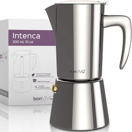 Cafetière Italienne Inox Intenca Pour Café Expresso Corsé En Inox Finition Argentée, Pour 6 Tasses, Tous Feux Dont Induction, Cafetière Italienne Pour L'induction[Kit6512406]