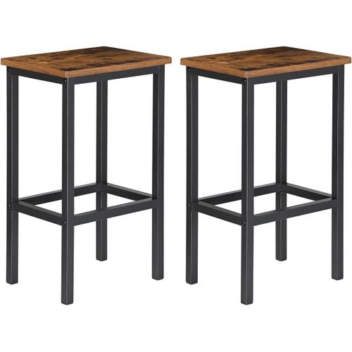 Lot De 2,Tabouret De Bar, 65 Cm Tabourets Hauts, Chaises De Bar Avec Siège En Bois,Pour Cuisine, Salle À Manger, Salon, Style Industriel, Marron Rustique Et Noir[Kit6512613]