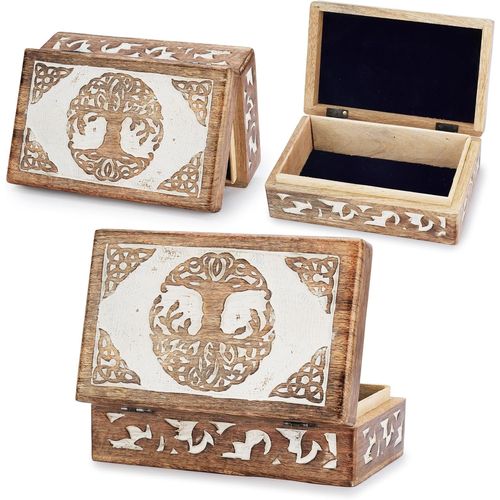 Boîte À Bijoux En Bois Fait Main ¿ Coffret De Rangement Avec Motif Arbre De Vie Celtique Organisateur Polyvalent Pour Souvenirs Et Bijoux Coffre Au Trésor Décoratif Cadeau ¿ 20X13 [KIT6511906]