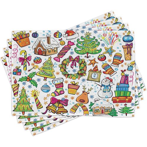 Noël Lot De Sets De Table En 4 Pièces, Candies Nouvel An, Tissu Lavable Pour Salle À Manger Et Cuisine, Standard, Rouge[Kit6510822]