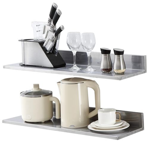 Étagère Murale 2pcs 762x218x85 Mm Tablette Flottante En Acier Inoxydable Avec Dosseret Charge Max. 20 Kg Design Ouvert Pour Livres Cadre Photo Plante Épices Salon Bureau Salle De B[Kit6511262]