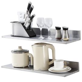 Étagère Murale 2pcs 762x218x85 Mm Tablette Flottante En Acier Inoxydable Avec Dosseret Charge Max. 20 Kg Design Ouvert Pour Livres Cadre Photo Plante Épices Salon Bureau Salle De B[Kit6511262]