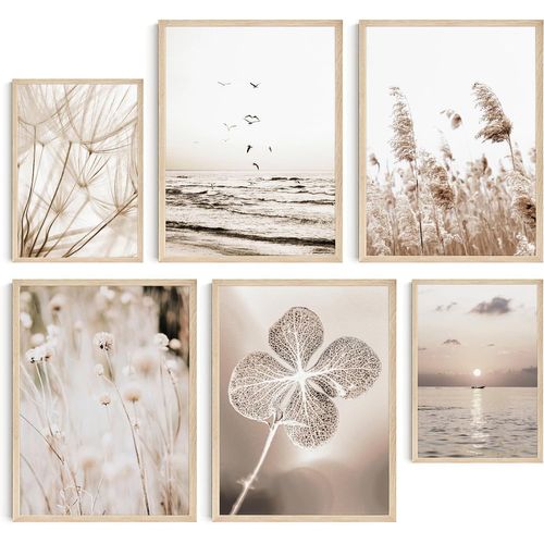 Tableau Decoration Murale Salon - Sans Cadre Decoration Chambre - Tableaux, Posters Et Arts Décoratifs - Deco Maison, Cuisine, Bureau (Pampa Herbes Beige, 4 X 30X40, 2 X 21X30 Cm[KIT6512112]