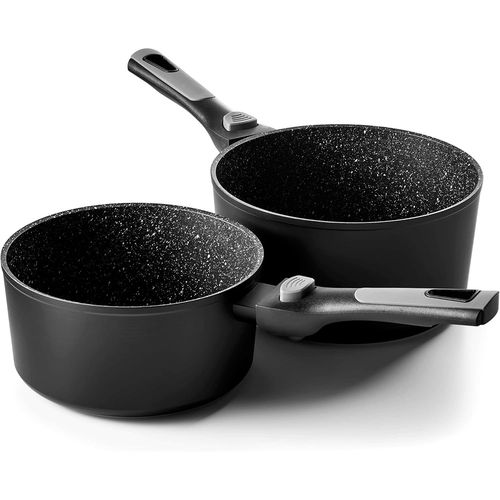 Set 2 Casseroles 18/20 Cm - Aluminium Forgé - Revêtement Anti-Adhésif Façon Pierre - Manche Amovible Ergonomique - Compatible Tous Feux Dont Induction[Kit6508943]