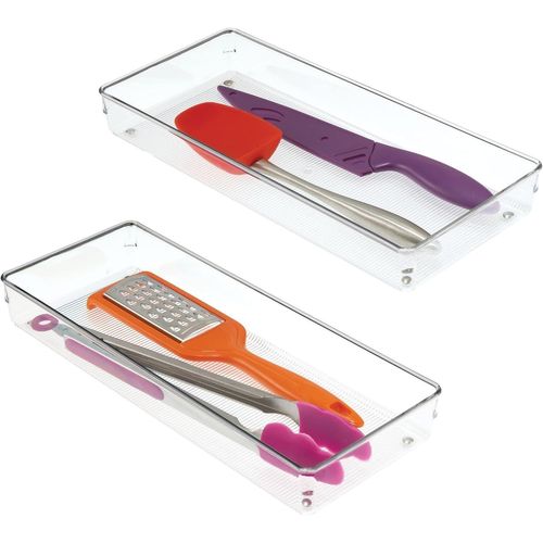 Idesign Linus Boite Stockage Pour Tiroir, Grande Boite De Classement Pour Accessoires, Bac Rangement Plastique En Lot De 2, Transparent[Kit6509843]