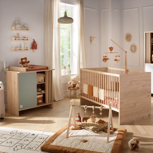 Chambre Bébé Évolutive Tokyo, Lit 140x70 Évolutif Et Commode À Langer Claustra - Chêne Suave