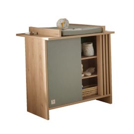 Commode À Langer 1 Porte Colorée Et 3 Niches Avec Claustra En Bois Décor Chêne Suave
