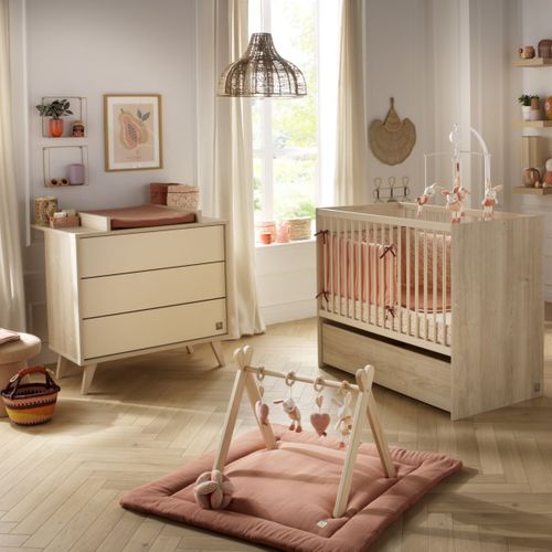 Chambre Bébé Évolutive Mélinée, Lit 120x60 Évolutif Et Commode À Langer 3 Tiroirs - Chêne Sépia