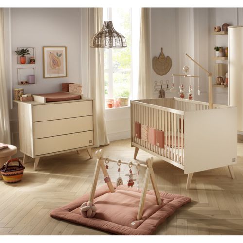 Chambre Bébé Évolutive Mélinée, Lit 140x70 Évolutif Et Commode À Langer 3 Tiroirs - Chêne Sépia