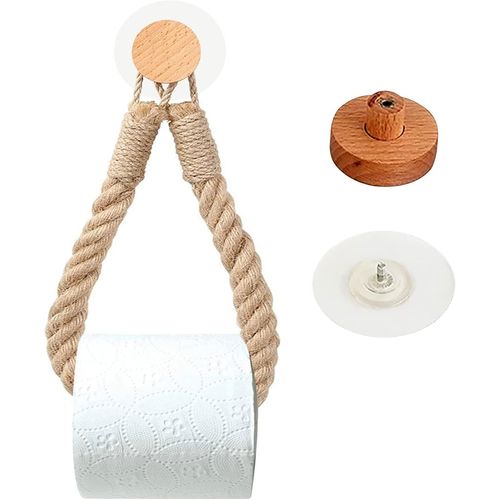 Porte-Papier Hygiénique Corde De Jute Créatif Porte-Serviettes Vintage Corde Industrielle Sans Perforation Crochets En Bois Massif Salle De Bain Cuisine Buanderie Armoire Avec[KIT6507458]