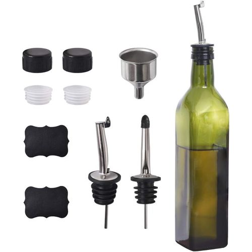 Bouteille D'huile D'olive, 500 Ml En Verre, Huile, Vinaigre, Cruet Avec Becs Verseurs + Entonnoir, Huile, Carafe, Pour Cuisine ¿ Vert[Kit6507928]