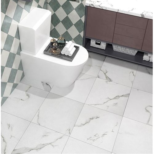 Sols Pvc Adhesif Marbre Blanc 30X30Cm 5 Dalles Pvc Autocollantes Pour Sol De Salle De Bain Imperméable Vinyle Adhésif Sols Blanc Carrelage Adhesif Sol Cuisine Salon Effet Marbre Ca[KIT6507967]