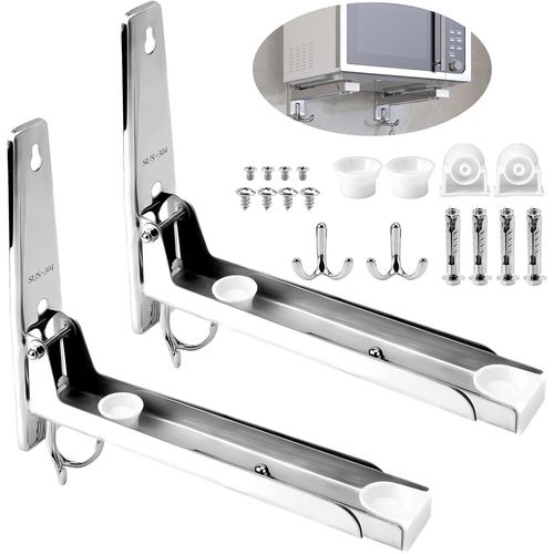 Support Micro Onde Mural, 2Pcs Support Pour Micro Ondes, Support De Four À Micro-Ondes En Acier Inoxydable 304, Charge Maximale 50 Kg, Support Mural Étagère Pliable Et Télescopique[KIT6507997]