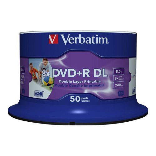 Verbatim - 50 x DVD+R DL - 8.5 Go 8x - surface imprimable par jet d'encre - spindle