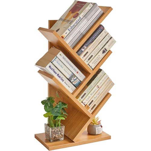 Bibliothèque D'arbre À 4 Étages, Étagère À Livres Sur Pied, Étagère De Rangement Pour Magazines, Cd, Pour Salon, Chambre, Bureau, 30×17×60cm Couleur Naturelle Hbc014n[Kit6508451]