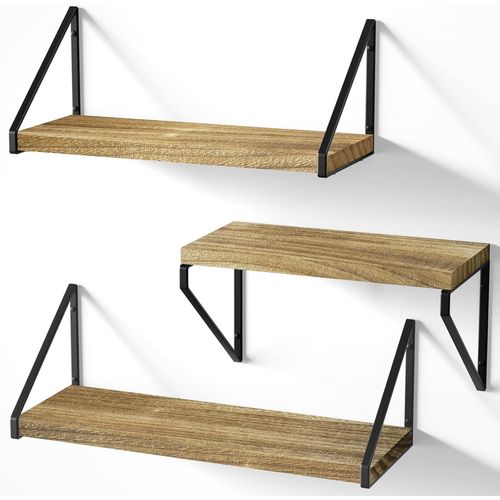 Etagères Murales Lot De 3 Etagères Flottantes En Bois Et Fer Charge Maximal 18 Kg Rustiques Pour Chambre, Salle De Bain, Salon, Cuisine Et Plus, Noir Carbonisé[Kit6508447]
