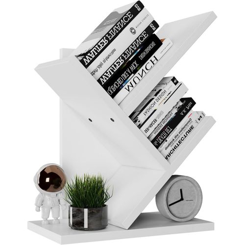 Bibliothèque D'arbre À 2 Étages, Organisateur De Bureau, Étagère De Rangement Pour Livres, Cd, Décoration, Pour Salon, Chambre, Bureau, 30×17×40.5cm, Blanc Hbc012w