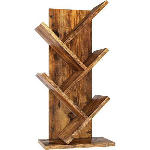 Bibliothèque D'arbre À 4 Étages, Étagère À Livres Sur Pied, Étagère De Rangement Pour Magazines, Cd, Pour Salon, Chambre, Bureau, 30×17×60cm Marron Rustique Hbc014h[Kit6508456]