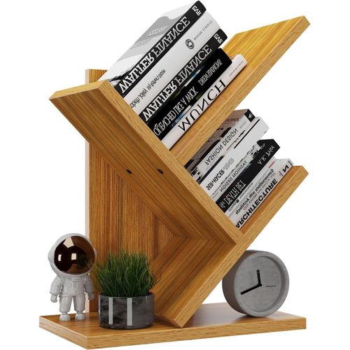 Bibliothèque D'arbre À 2 Étages, Organisateur De Bureau, Étagère De Rangement Pour Livres, Cd, Décoration, Pour Salon, Chambre, Bureau, 30×17×40.5cm, Couleur Naturelle Hbc012n[Kit6508453]