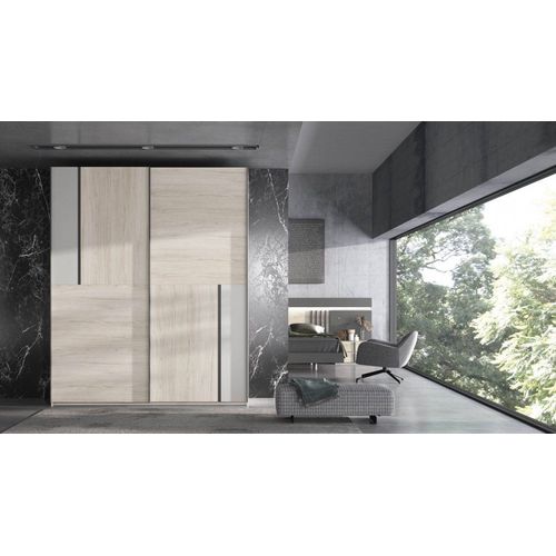 Armoire 2 Portes Coulissantes Noa 198,1x240 Caisse Tundra Façade Tundra Pizzara Laquée Gris Laquée