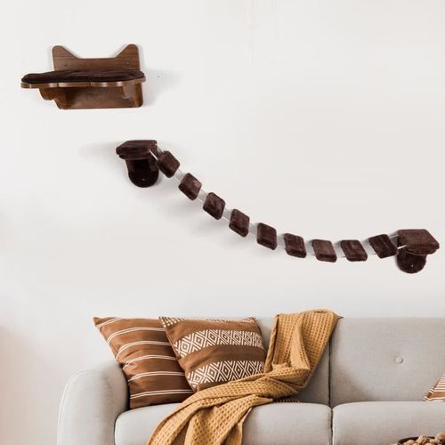 Costway Arbre À Chat Mur D'escalade Pour Chat À 9 Étapes Couchage Peluche 123 X 20 X 17 Cm En Bois Charge 10kg Espace D'activités