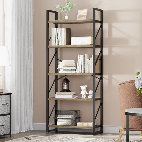 Bibliothèque À 5 Niveaux, Étagère À Livres Sur Pied, Étagère En Bois Et Cadre En Métal, Étagère De Rangement Pour Salon, Bureau À Domicile, Étagère Gris Anthracite[Kit6506205]