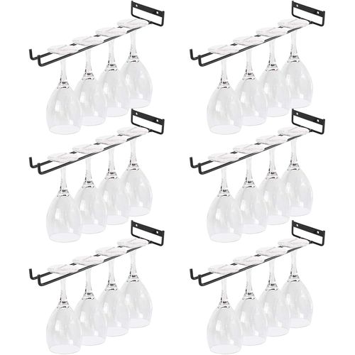 6 Pièces Porte Verres Suspendu, 30 Cm Support Verre A Pied Suspendu, Noir Supports Pour Verres À Vin Sous Armoire En Métal Pour Armoire, Bar, Cuisine[Kit6506945]