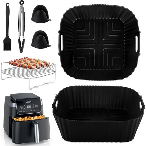 2 Paquet Moule Silicone Air Fryer Pour Moulinex Friteuse À Air, Réutilisable Accessoires Plat Panier Silicone Pour Moulinex 7,5L Ninja Max Pro 6,2L Af180Eu, Grande Capacité De 7.5L[KIT6506685]