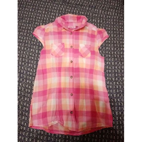 Chemisier Sans Manches Carreaux Rose Orange Fille 10 Ans Nky Très Bon État