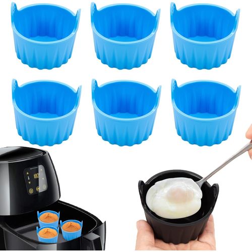 6pcs Moule Silicone Air Fryer, Plat Silicone Air Fryer, Moule Air Fryer Réutilisable Plat Pour Air Fryer, Cuit Oeuf Micro Onde Moule For Air Fryer, Air Fryer Accessoires (Bleu)[Kit6506421]