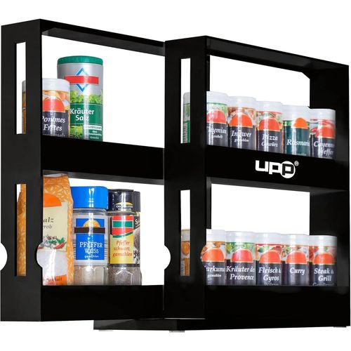 Étagère À Épices Extensible En Plastique I 2 Tiroirs Pivotables I Petit Meuble De Rangement I Accessoire Pour La Cuisine Et Salle De Bain I 27,5 X 10,5 X 28 Cm I Noir[Kit6505110]