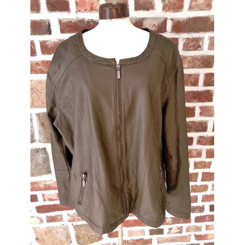 Veste Simili Cuir Matelassée Coupe Perfecto Kaki. Christine Laure. Taille 5.