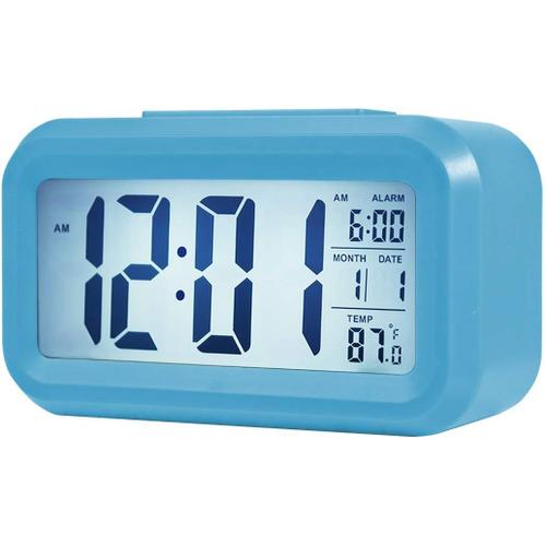 Réveil De Voyage - Horloge Numérique avec Grand écran LCD, Rétro-éclairage Bleu, Calendrier, Snooze Et Affichage De La Température - AC06 Blue