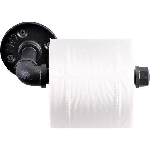 Porte-Papier Toilette Style Industriel Vintage Métal Fer Tuyau Mural Porte-Serviettes Porte-Rouleau Pour Salle De Bain Cuisine Chambre, Sans Rouille, Noir Mat[KIT6504687]