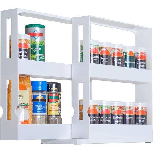Étagère À Épices Extensible En Plastique I 2 Tiroirs Pivotables I Petit Meuble De Rangement I Accessoire Pour La Cuisine Et Salle De Bain I 27,5 X 10,5 X 28 Cm I Blanc[Kit6505111]