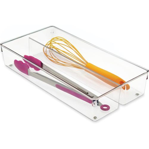 Idesign Linus Boite Stockage Pour Tiroir, Très Grand Bac Plastique Pour Couverts Et Autres Accessoires, Transparent[KIT6505478]