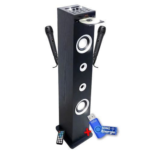 Tour de son Lecteur CD et Karaoké Inovalley HP49CD - 100W - USB Bluetooth RADIO FM, 2 Microphones avec supports -+clé USB 32Go